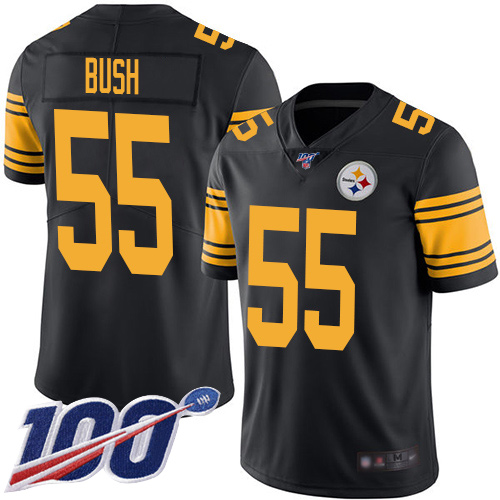 Men Pittsburgh Steelers Football 55 Limited Black Devin Bush 100th Season Rush Vapor Untouchable Nike NFL Jersey